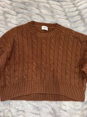 Aritzia Cable Knit Cropped Crewneck Sweater - Rust Brown